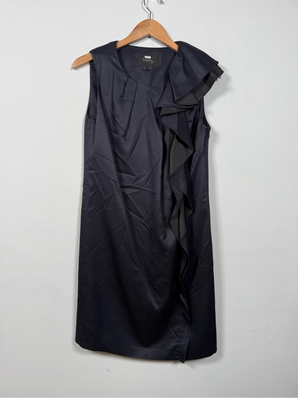 Hanoi Y Women’s Silk/Wool Black Ruffle Shift Dress, Size 42 (US 6)